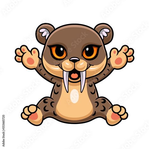 Cute little smilodon cartoon posing