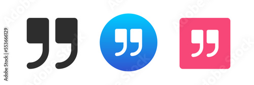 Quote double inverted comma texting message speech dialogue communication icon set vector flat photo