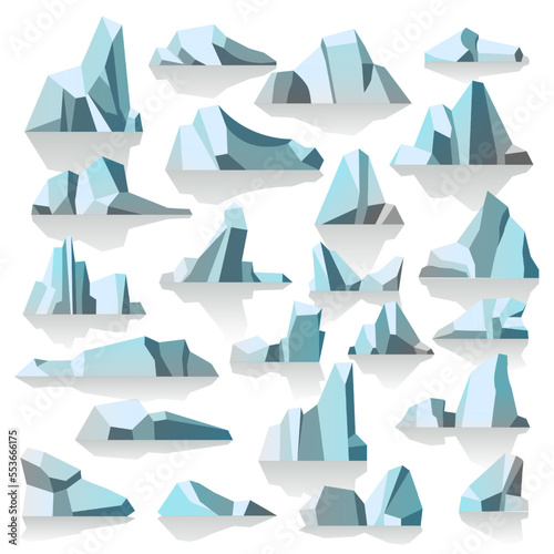 Iceberg with reflection or shade, icy peaks vector