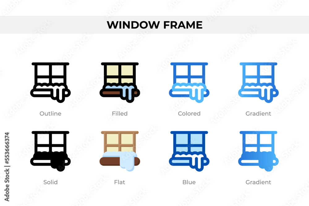 Window frame icons in different style. Window frame icons set. Holiday symbol. Different style icons set. Vector illustration Window frame icons in different style. Window frame icons set. Holiday symbol. Different style icons set. Vector illustration