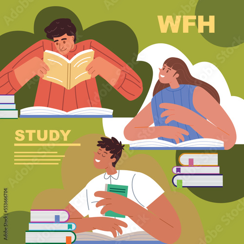 Book study concept happy people exchanging