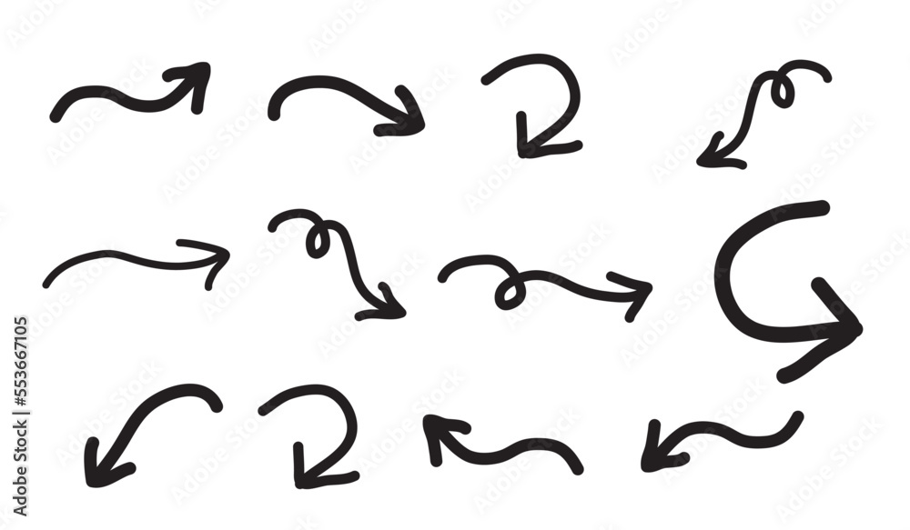 Hand drawn Arrows set of black icons. Arrow icon. Arrow vector collection. Arrow. Cursor. Modern simple arrows. Vector illustration. Hand drawn Arrows set of black icons. Arrow icon. Arrow vector collection. Arrow. Cursor. Modern simple arrows. Vector illustration.