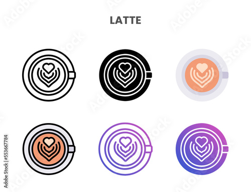 Latte icons vector illustration set line, flat, glyph, outline color gradient. Great for web, app, presentation and more. Editable stroke and pixel perfect.