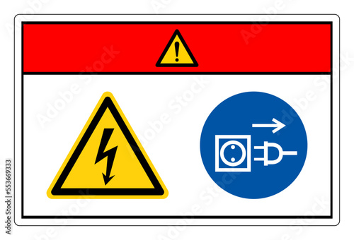 Danger High Voltage Please Pull Plug For Service Symbol Sign, Vector Illustration, Isolate On White Background Label. EPS10