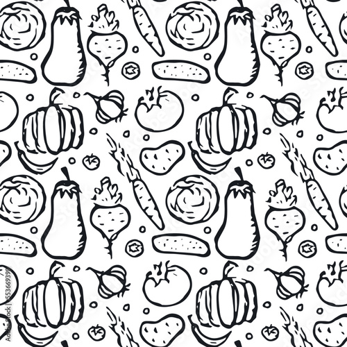 Seamless pattern with vegetable icons. doodle vegetables pattern. Food background