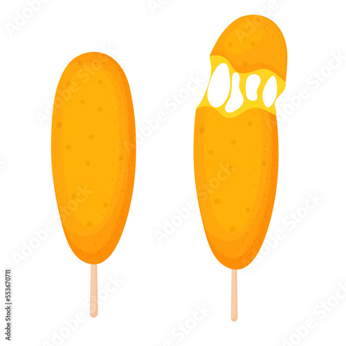 Corn dog with cheese  isolated on white background. Korean street food.