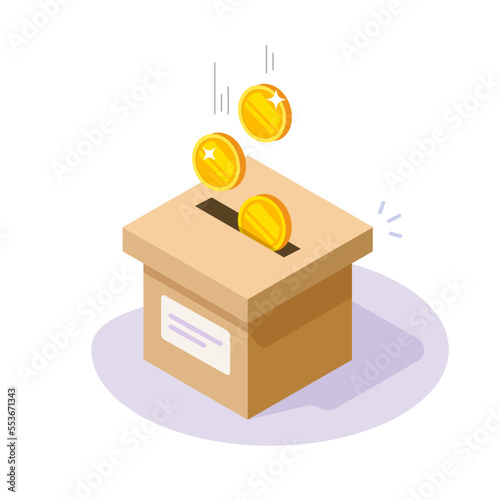 Collecting money box as crowdfunding fundraising icon 3d isometric vector, donat Fototapeta
