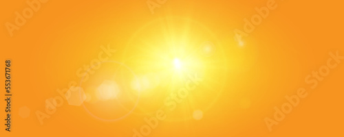 Warm sun on a yellow background. sun rays.Light effect.