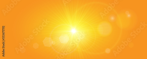 Warm sun on a yellow background. sun rays.Light effect.