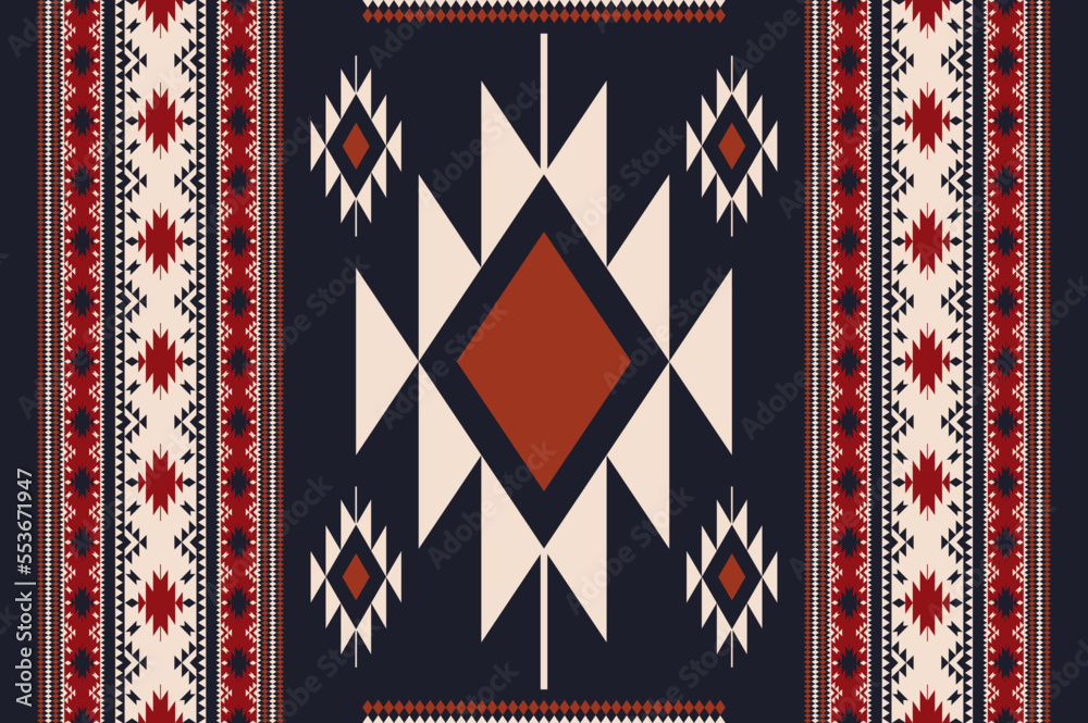 Ethnic Navajo seamless pattern. Vector modern color ethnic southwest pattern use for carpet, rug, tapestry, upholstery, home decoration elements. Ethnic boho southwest border stripes fabric design. - obrazy, fototapety, plakaty 