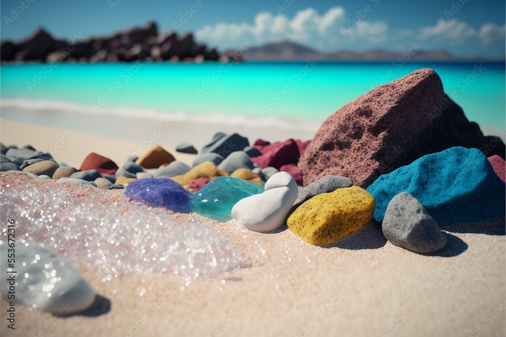 Colorful stones set, colorful stones background, beach stones with water.