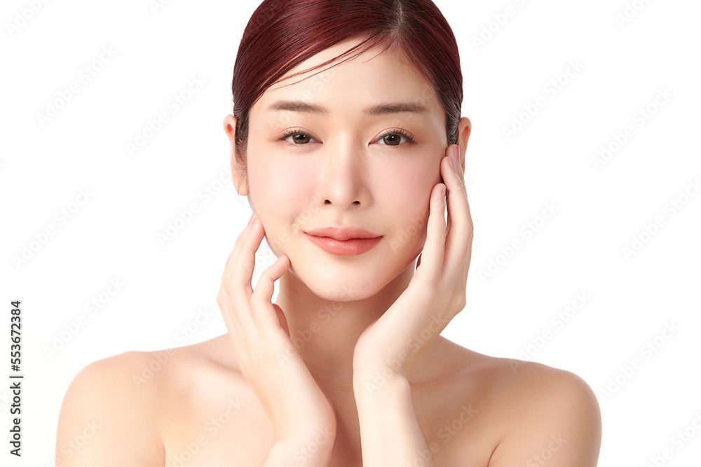 Beautiful young asian woman with clean fresh skin on white background, Face care, Facial treatment, Cosmetology, beauty and spa, Asian women portrait.