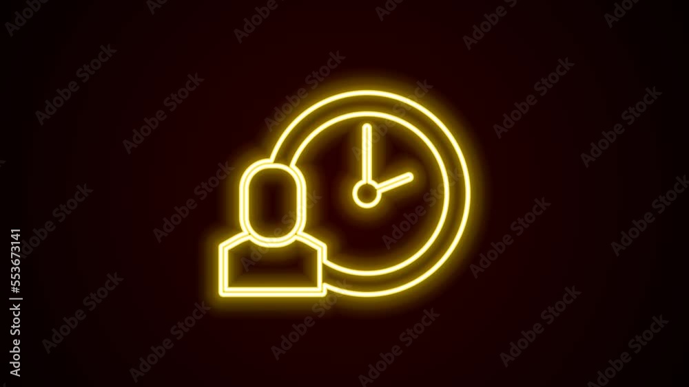 Glowing neon line Work time icon isolated on black background. Office worker. Working hours. Business briefcase. 4K Video motion graphic animation Glowing neon line Work time icon isolated on black background. Office worker. Working hours. Business briefcase. 4K Video motion graphic animation