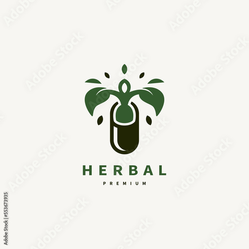 herbal capsule icon pill leaf medicine logo design 2