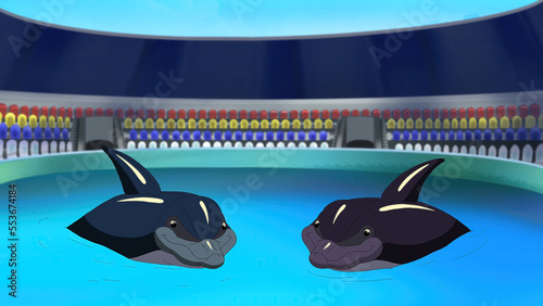 Dolphins in a Dolphinarium illustration