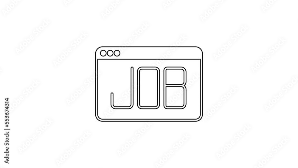 Black line Search job icon isolated on white background. Recruitment or selection concept. Human resource and recruitment for business. 4K Video motion graphic animation Black line Search job icon isolated on white background. Recruitment or selection concept. Human resource and recruitment for business. 4K Video motion graphic animation