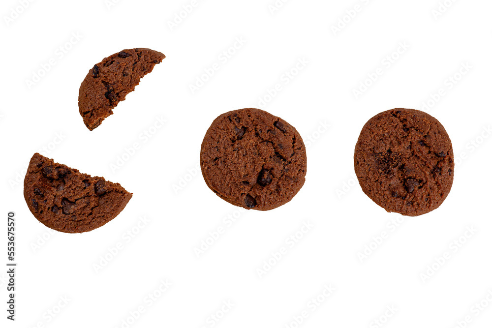 Chocolate chip cookies isolated on transparent background. Sweet biscuits. Chocolate chip cookies isolated on transparent background. Sweet biscuits.