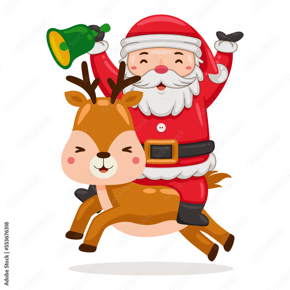 Cute Santa Claus with deer in cartoon style illustration Cute Santa Claus with deer in cartoon style illustration