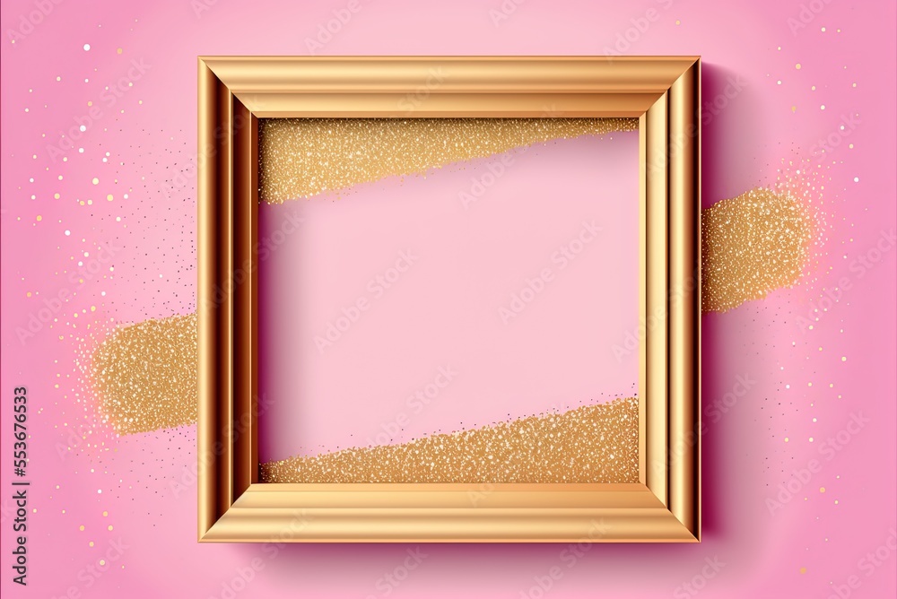 of a gold border over a pink glitter background Generative AI Stock