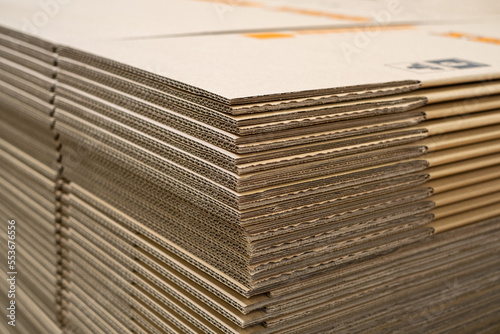 Obraz na płótnie Stack of new Disassembled condition packaging corrugated carboard boxes