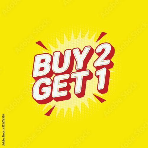 Buy 2 Get 1 Free sale tag banner design template vector illustration
