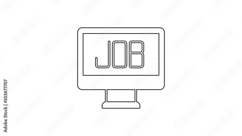 Black line Search job icon isolated on white background. Recruitment or selection concept. Human resource and recruitment for business. 4K Video motion graphic animation Black line Search job icon isolated on white background. Recruitment or selection concept. Human resource and recruitment for business. 4K Video motion graphic animation