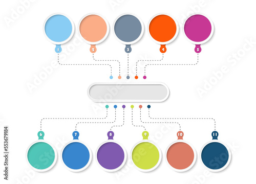 Process infographic with 11 steps, process or options.