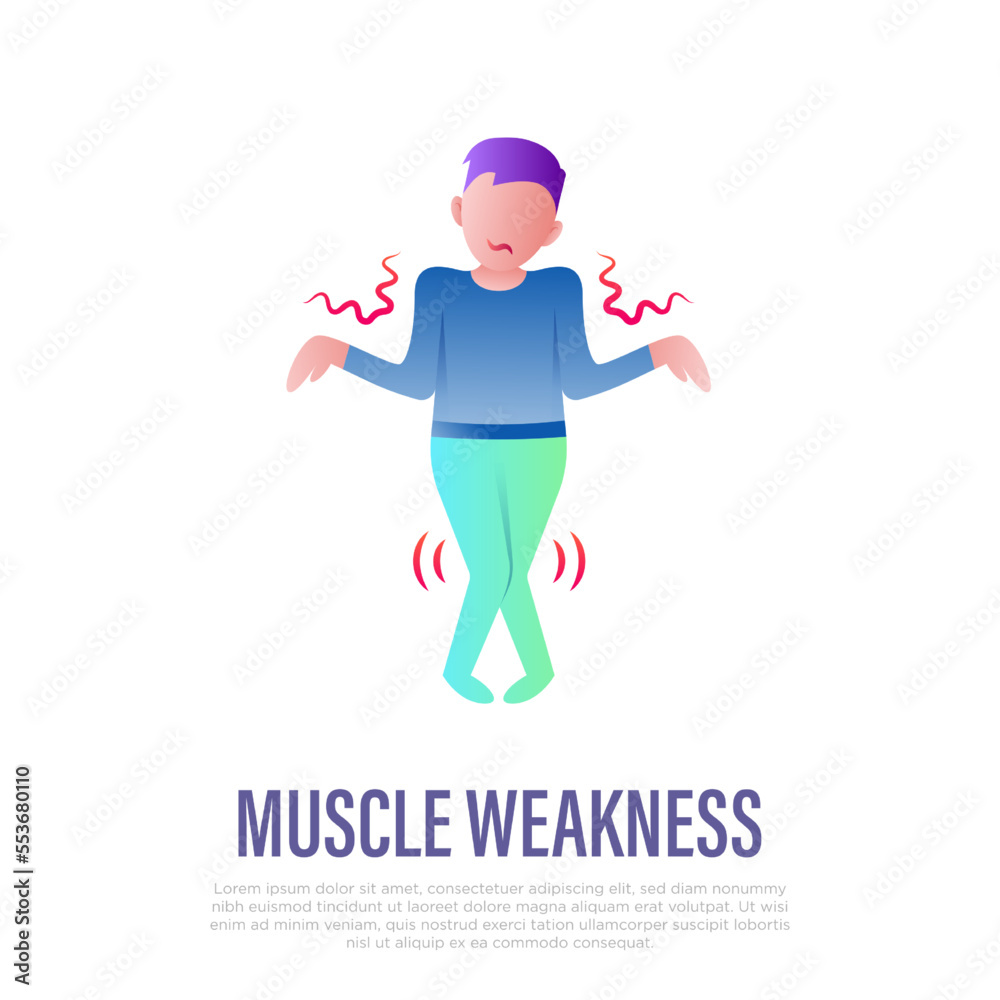 Muscle weakness gradient flat icon. Man can´t control his body. Long covid syndrome. Atrophy. Vector illustratiion.