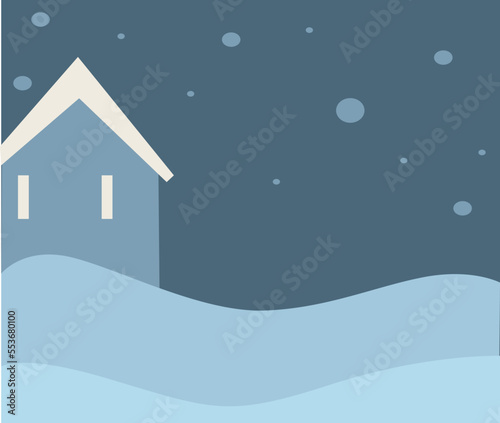 Winter landscape with lone house and snowfall vector