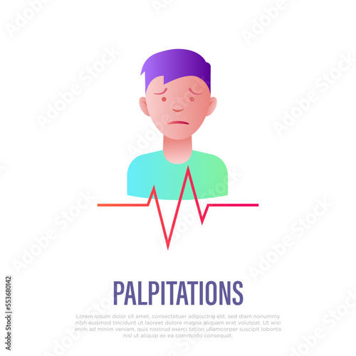 Heart palpitation flat gradient icon. Heart failure, shortness of breath, arrthythmia, long covid syndrome. Vector illustration.