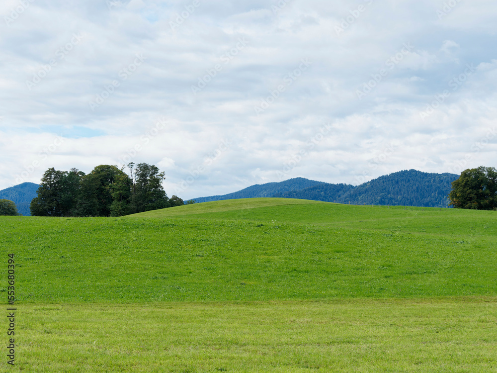Gmund am Tegernsee am Nordufer des Sees - Wandern zwischen Grüne hügel- und wiesenlandschaft vom Seeglas, Gasse und Niemandsbichl mit blick auf die alpengipfel Gmund am Tegernsee am Nordufer des Sees - Wandern zwischen Grüne hügel- und wiesenlandschaft vom Seeglas, Gasse und Niemandsbichl mit blick auf die alpengipfel