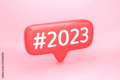 Red social media notification icon with number 2023 photo
