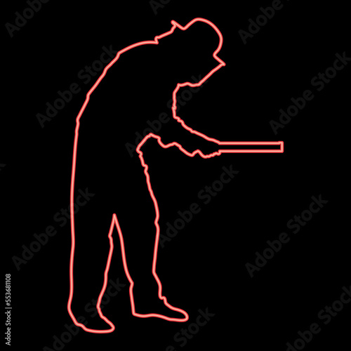 Neon beekeeper holding honeycomb plank Apiarist red color vector illustration image flat style © Serhii