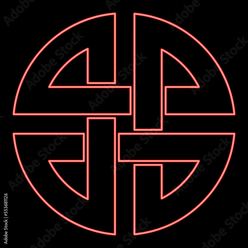 Neon knot shield symbol of protection Ancient symbol red color vector illustration image flat style