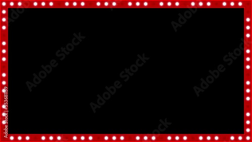 ポップでレトロな電球・電飾・LEDが点滅しながら回転するフレームアニメーション　白色・昼光色　10秒ループ　黒背景　赤／レッド photo