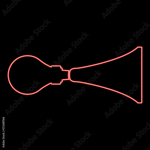 Neon car horn Klaxon vintage style Car single tube air horn Hooter Car whistle Siren Buzzer red color vector illustration image flat style