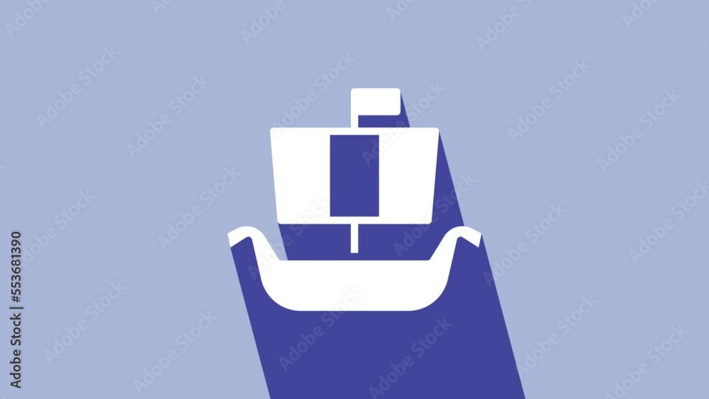 White Ancient viking scandinavian drakkar icon isolated on purple background. Viking transport ship. 4K Video motion graphic animation White Ancient viking scandinavian drakkar icon isolated on purple background. Viking transport ship. 4K Video motion graphic animation