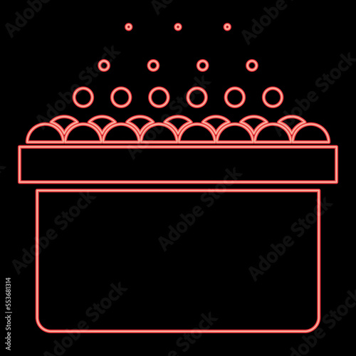 Neon hot whirlpool Spa Bathtub with foam bubbles Bath Relax bathroom Bath spa red color vector illustration image flat style
