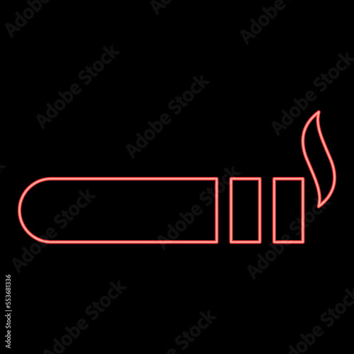 Neon cigar with smoke Luxury Havana cigar Smoking cigar concept red color vector illustration image flat style