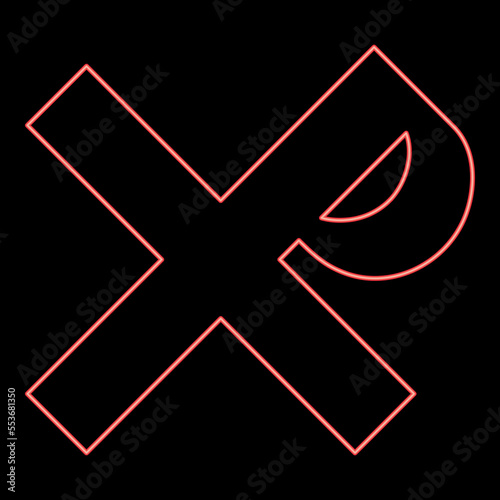 Neon cross monogram Rex tsar tzar czar Symbol of the His cross Saint Justin sign Religious cross red color vector illustration image flat style