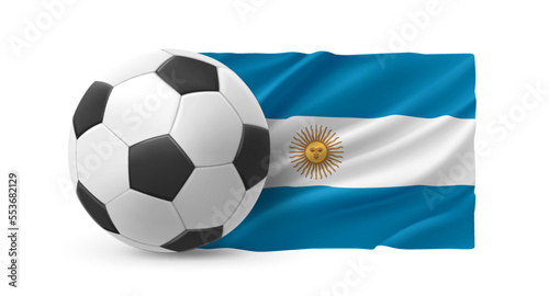 Realistic leather soccer ball with flag of Argentina on white background. 3d vector illustration  photo