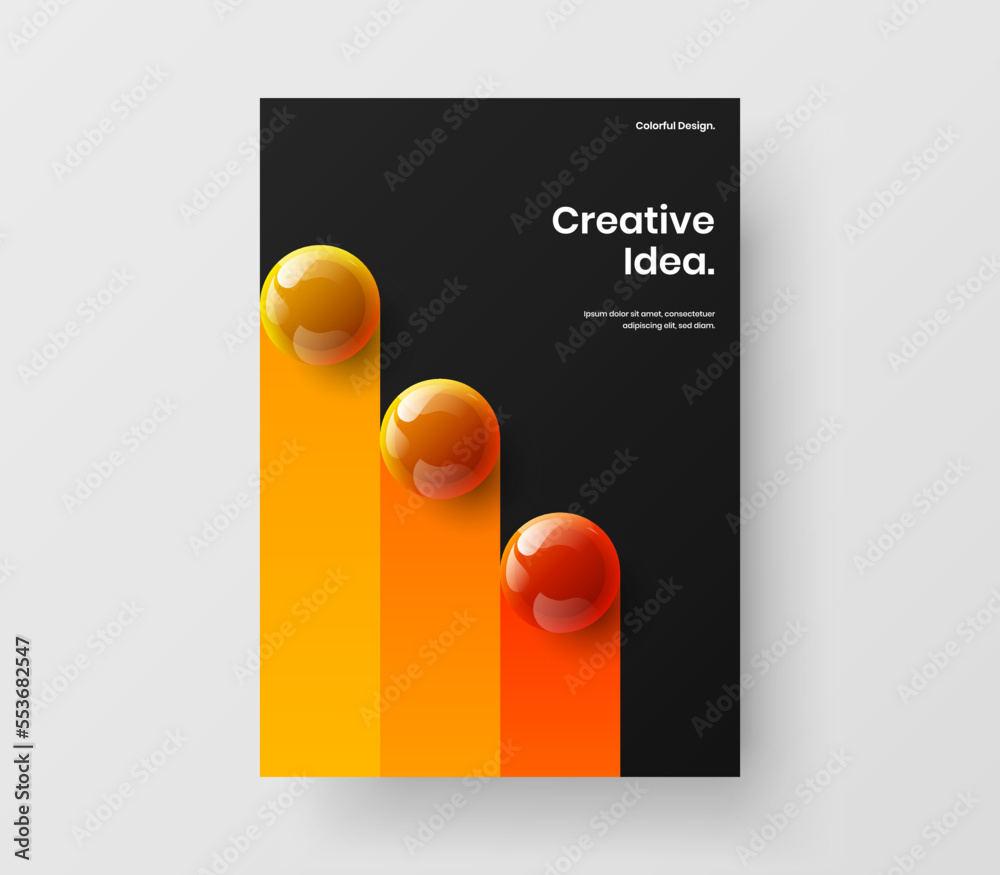 Unique 3D spheres pamphlet concept. Clean annual report vector design illustration. Unique 3D spheres pamphlet concept. Clean annual report vector design illustration.