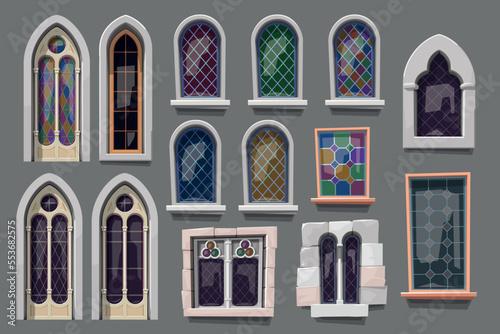 a medieval transparent windows in big set