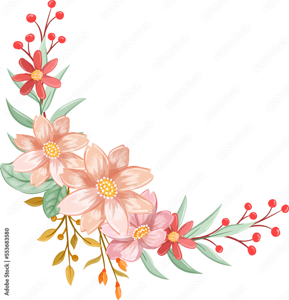 Naklejka premium Orange Flower Arrangement with watercolor style