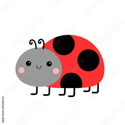 Ladybug icon. Lady bug ladybird insect. Cute cartoon kawaii funny baby character. Side view. Happy Valentines Day. Sticker template. Flat design. Isolated. White background.