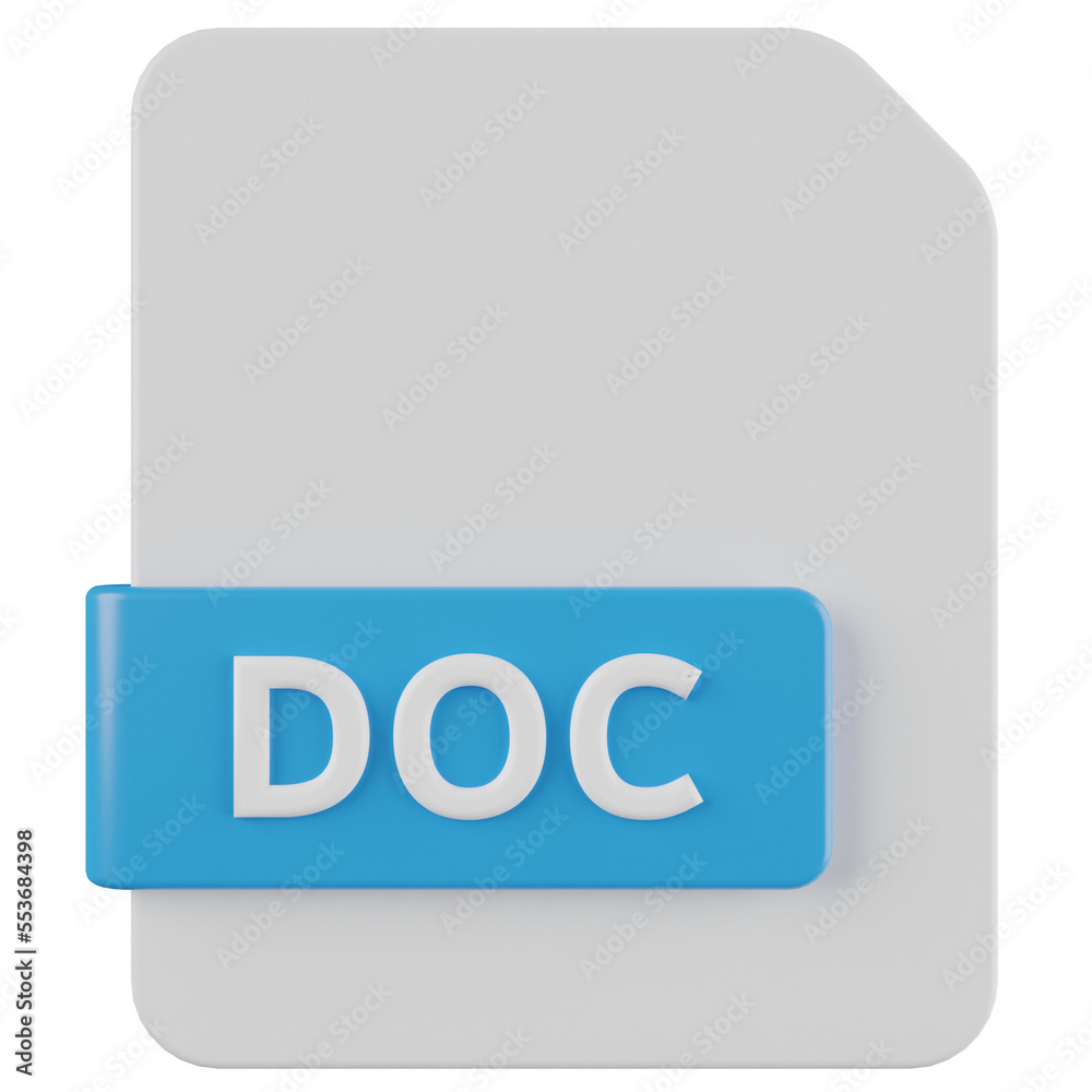doc file format 3d render icon with transparent background doc file format 3d render icon with transparent background