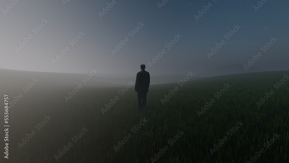 silhouette of a person in the fog 3d render