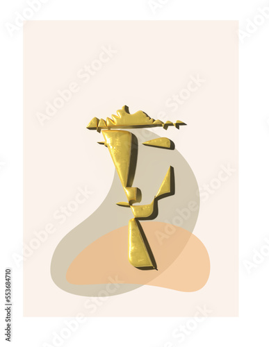 Gold Statue of a man in a light color background which can use to put on the living room or kitchen room photo