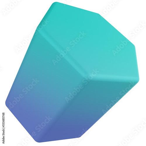 hexagonal prism 3d render icon with transparent background