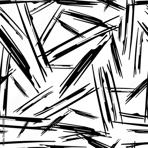 Seamless pattern with black pencil brushstrokes